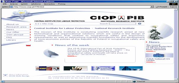 Main page of CIOP-PIB portal